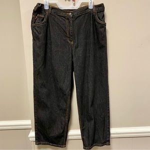 Woman Within Sz 18 WP Dark Wash Jeans GUC Elastic Waist Black